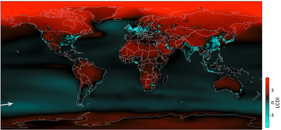 World map showing the most heat trapping emissions